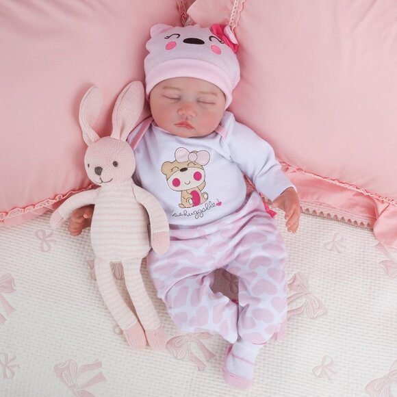 🆕 22 Inches cloth body Baby Doll With Vinyl Limbs Sleeping Baby Girl Doll - Picture 3 of 15